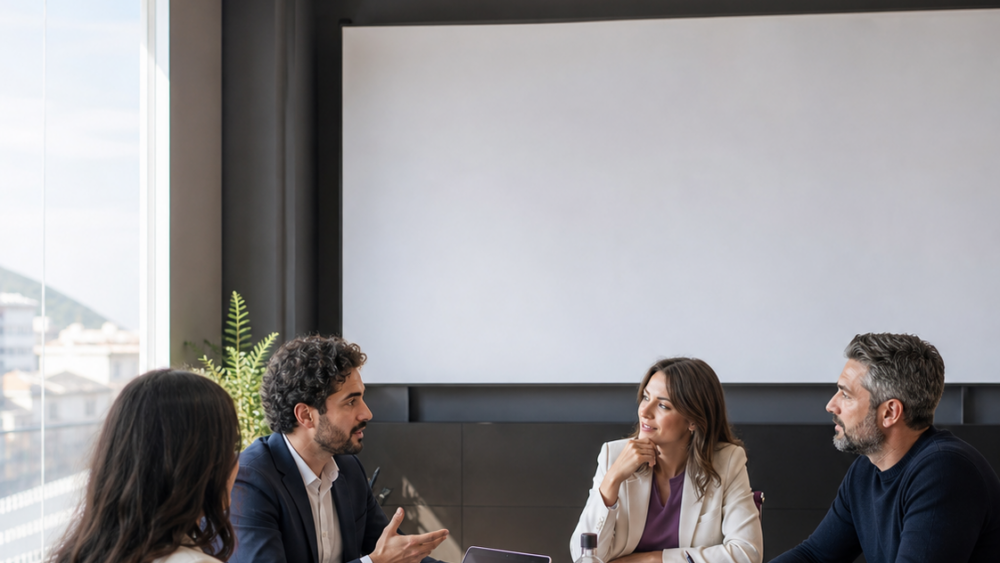 Professionisti riuniti nella sala meeting e formazione Coworxs.