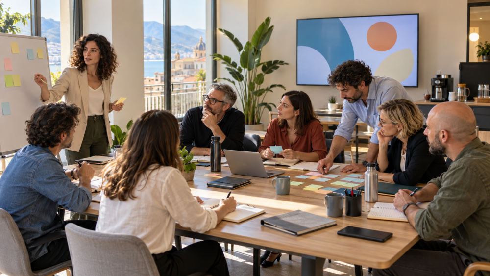 Workshop a Salerno con un gruppo al lavoro in una sala attrezzata